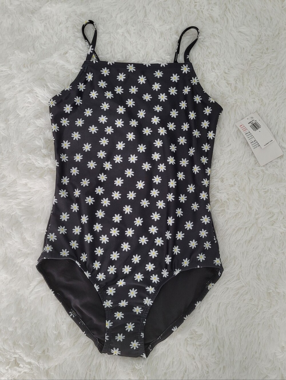 Black Daisy Print One-Piece Swimsuit with Daisies | Size Large | Old Navy